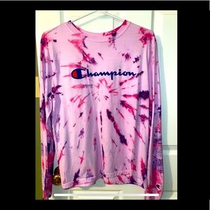 Champion. Size Large. Tie dyed purple and pink.